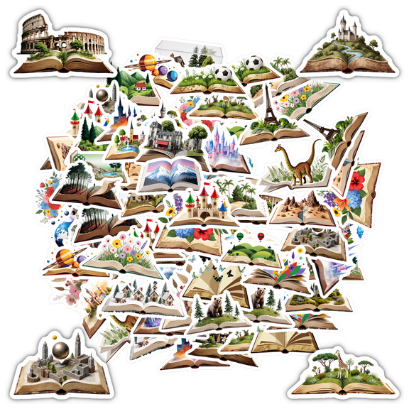 35pcs Scenic Stickers Nature Stickers Fantasy Stickers World Landmarks Stickers for Laptops Notebooks Suitcases