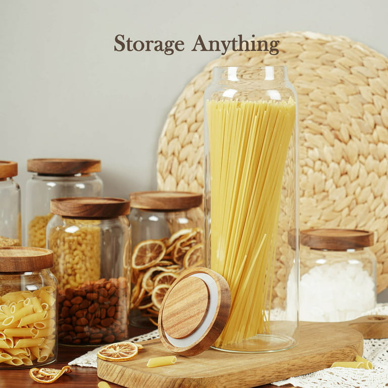 Pantry Organization and Storage Jars Glass Kitchen Food Containers w/  Wooden Lid