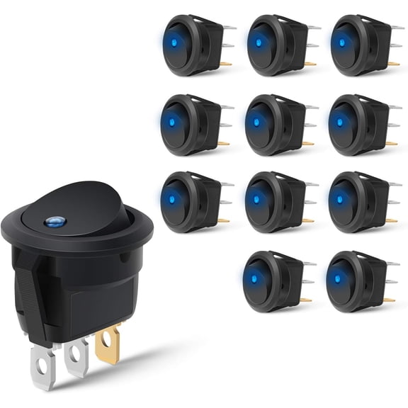 12PCS 12V Blue Round Toggle LED Switch 20A 12V DC On/Off SPST for Car Truck Rocker On-Off Control