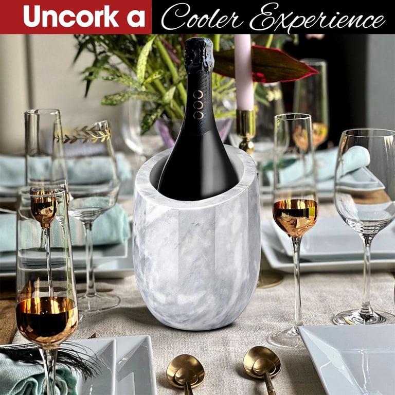 Flexzion Marble Wine Chiller Bucket - Champagne Cooler, Wine Chillers for Bottles & Multi-Purpose Kitchen Utensil Holder - 750ml Adaptable Stone