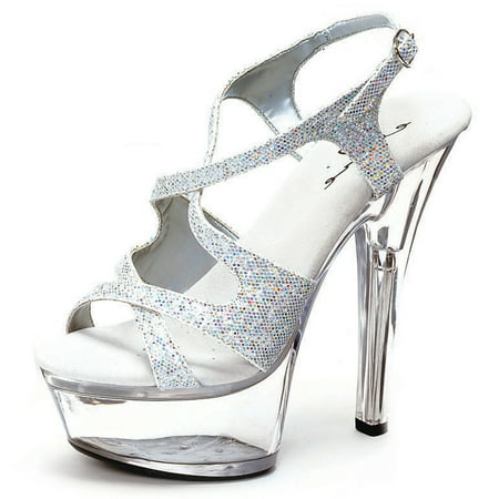 Womens Silver Glitter Sandals 6 Inch Heels Sexy Strappy Shoes Clear Platform