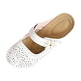thumbnail image 2 of Gpaecead Women Flower Hollow Wedge Slippers Closed Toe Faux Leather Breathable Soft Sole Casual Beach Slides Summer, White, 2 of 7