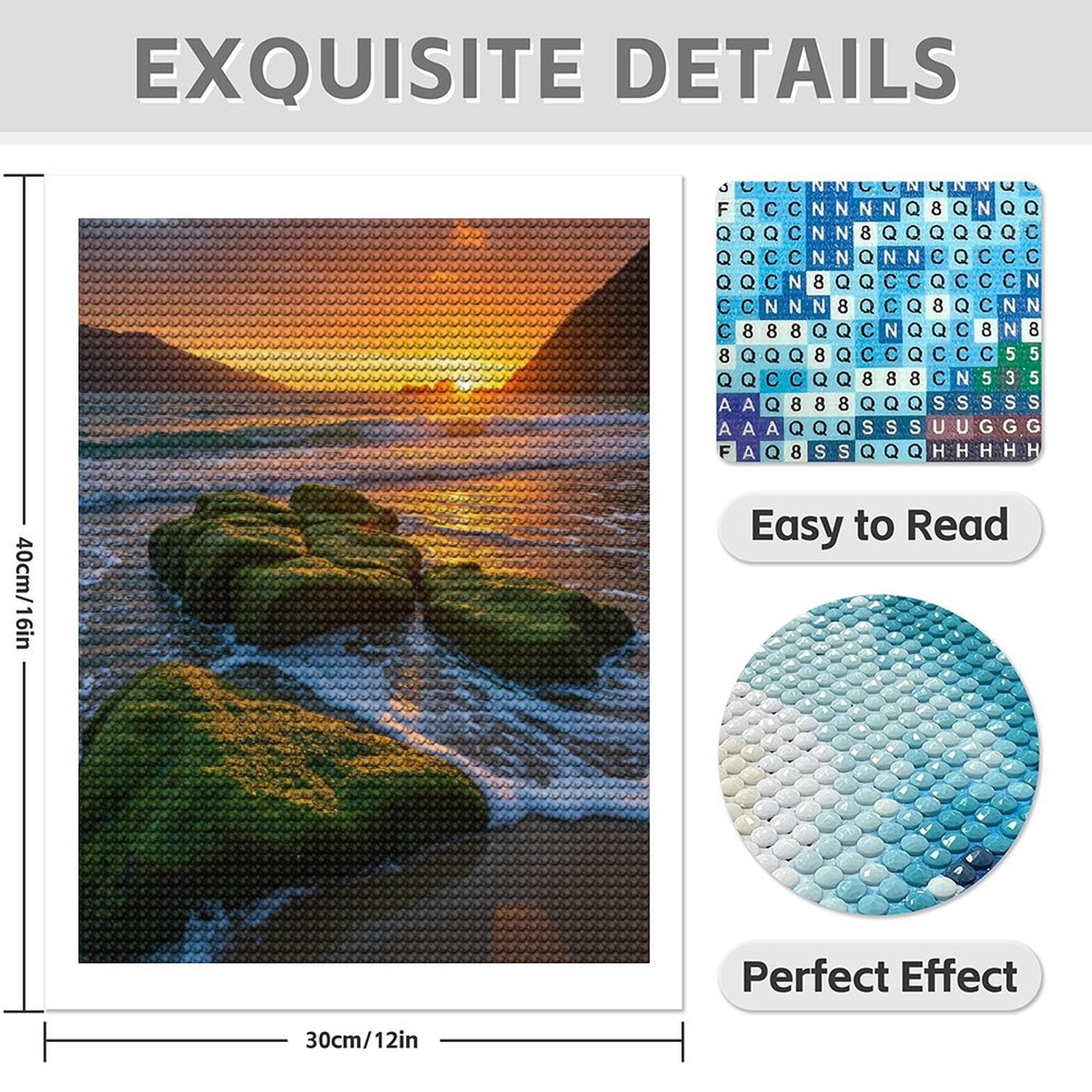 Diamond Art Kits for Adults - 5d Sunset Ocean Mossy Rocks Serenity Diamond Painting for Adults, Diamond Art for Adults Beginners, Diamond Painting Kits for Adults for Home Wall Decor