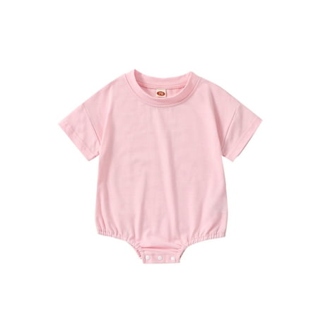 

Qtinghua Newborn Baby Boy Girl Summer Short Sleeve Crewneck Oversized Bubble Romper One-Piece Bodysuit Pink 0-3 Months