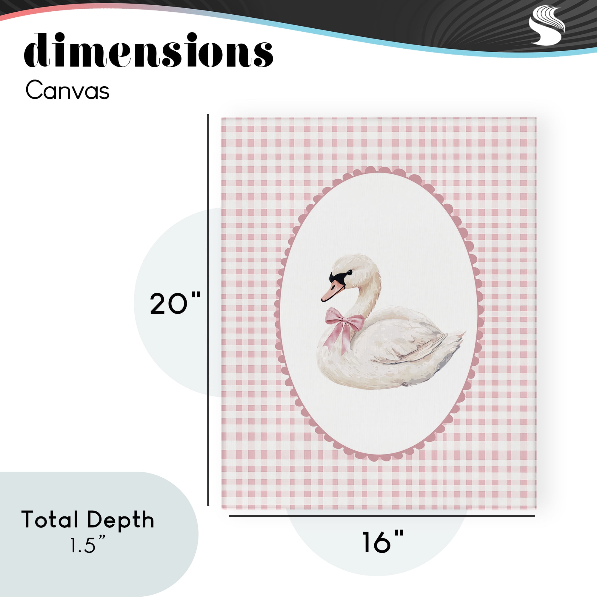 Gentle Swan on Pink Checkered Canvas Wall Art, design by Christine Simpson Art