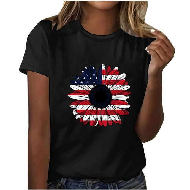Camisetas de Manga Corta para Mujeres de Longitud Regular de Poliéster Sólido, Camiseta de Fiesta de Mayo Y Blusa Del Festival para la Primavera Y el Verano