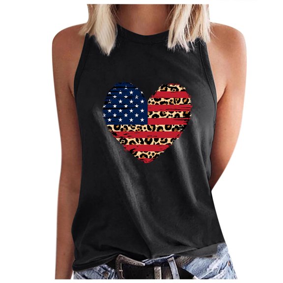 IROINNID Patriotic Shirts for Women Round Neck Tank Summer Casual Tops Regular Vest Tops Sleeveless Tops July 4th