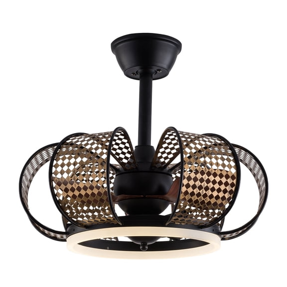 Miumaeov 19'' Modern Ceiling Fan with Light and Remote Control, Small Modern Industrial Black Cage Ceiling Light Fixture for Kitchen Island Dining Room Living Room Bedroom