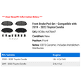 thumbnail image 2 of Front Brake Pad Set - Compatible with 2019 - 2022 Toyota Corolla 2020 2021, 2 of 2