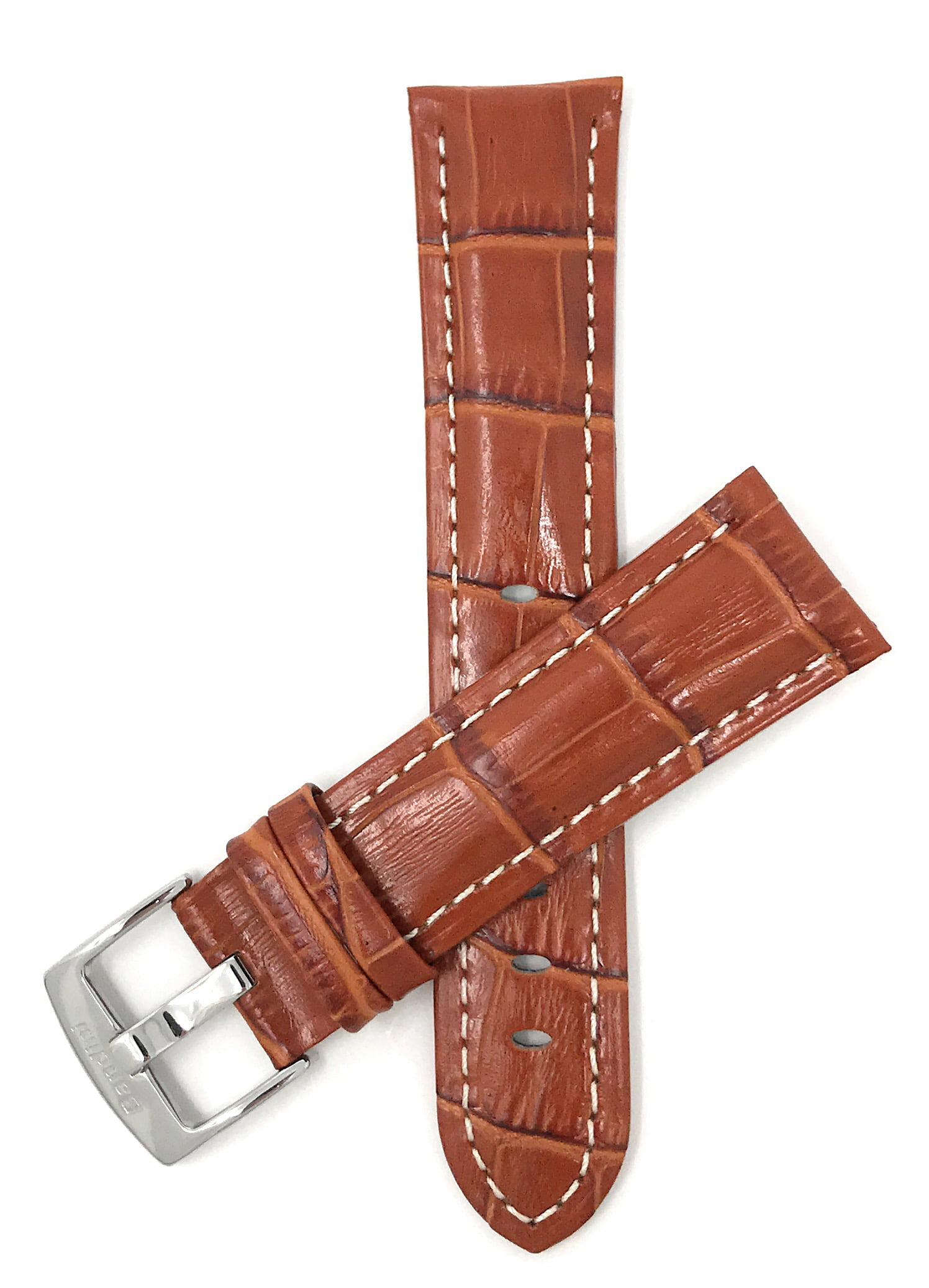 26mm Mens' Alligator Style Leather Watch Band Strap, White Stitching ...