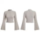 thumbnail image 3 of Camiseta Informal de Larga Acampanada con Cuello Alto y Punto Acanalado para Mujer Caqui L, 3 of 7