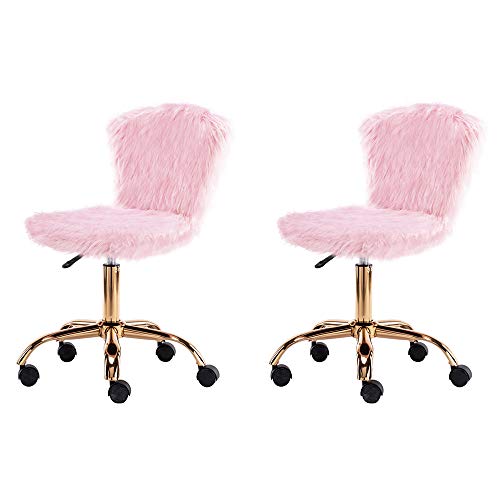 Pink Fur Vanity Chair/Makeup Stool Chair MidBack Dressing Chair
