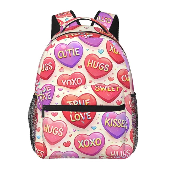 Valentine’s Day Candy Hearts Backpack Lightweight Rucksack Travel Bag for Men and Women
