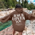 thumbnail image 3 of Jesus Loves You Hoodie for Teen Girls Christian Sweatshirt Long Sleeve Jesus Hoodies Christian Religious Sayings Pullover Sweater Oversized Bible Verse Shirts Camel XL, 3 of 6