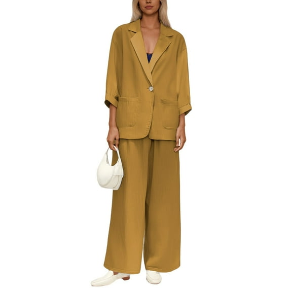 Women's Linen Suit Set Casual Comfortable Loose Fit Trousers Outfit for Daily Wear Spring Summer Fall Winter
