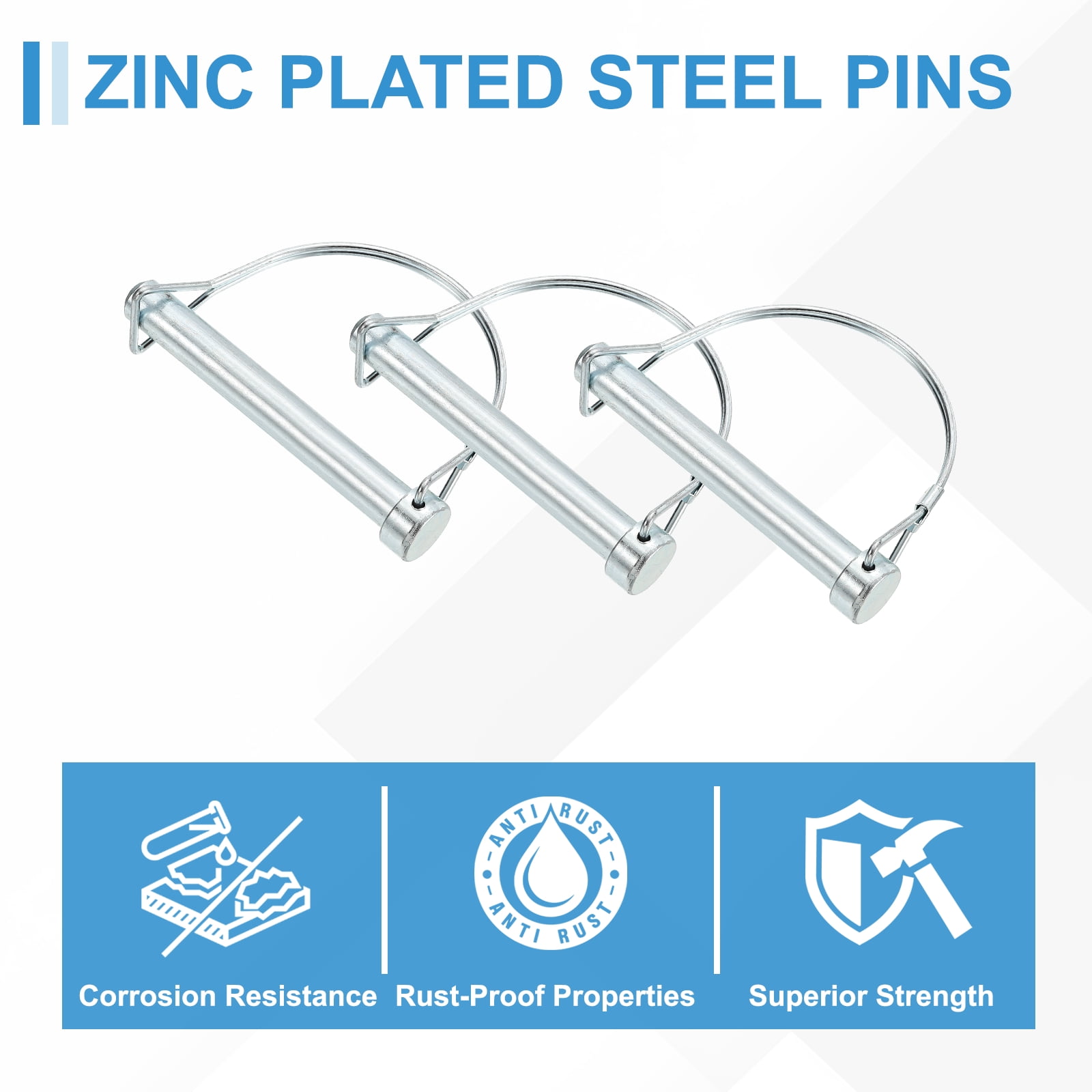 Uxcell 4 Pcs Trailer Coupler Pins, 1/2" x 3.5" Half Round Safety Wire Lock Hitch Pin