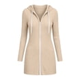 thumbnail image 7 of Sweatshirt for Women Soft Cozy Ribbed Knit Zip Up Hooded Coat Side Pockets Drawstring Hood Home for Lounge Travel Layering | TruBelle,Beige L, 7 of 7