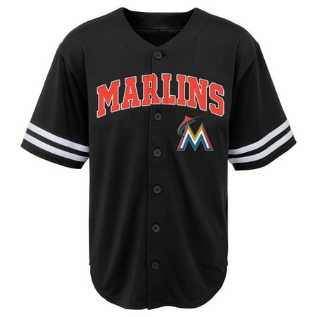 MLB Miami MARLINS TEE Short Sleeve Boys Fashion Jersey Tee 60% Cotton 40% Polyester BLACK Team Tee