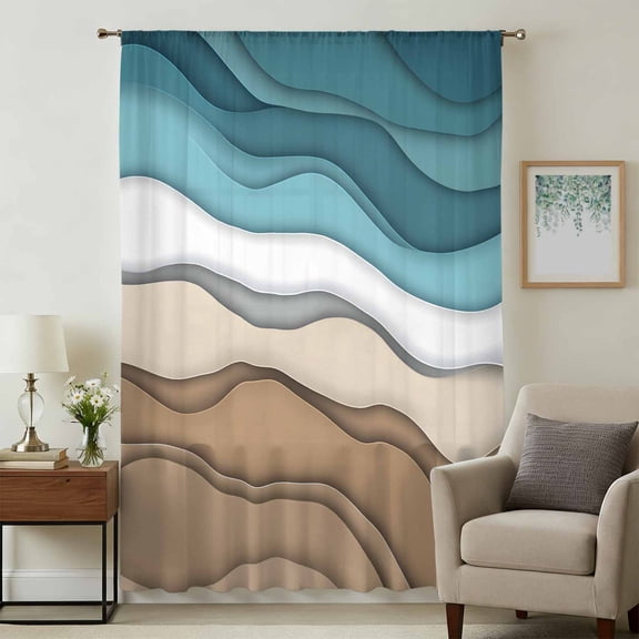 Teal Brown Ombre Sheer Curtains 84 Inches Long, Modern Abstract Moire Aesthetics Light Filering Curtains, Breathable Simi Curtain Privacy Drapes for Living Room Bedroom Lightweight Window Treatment