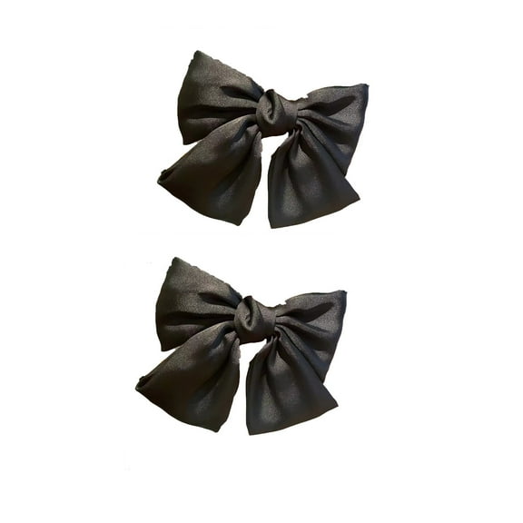 TELOLY 2-Pack Hair Bows,Satin Long-Tail Hair Ribbons with Black and White Spring Clips,Vintage Bows for Girls