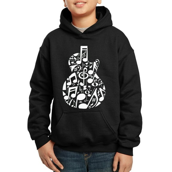 Music Notes Guitar - Boy's Word Art Hooded Sweatshirt