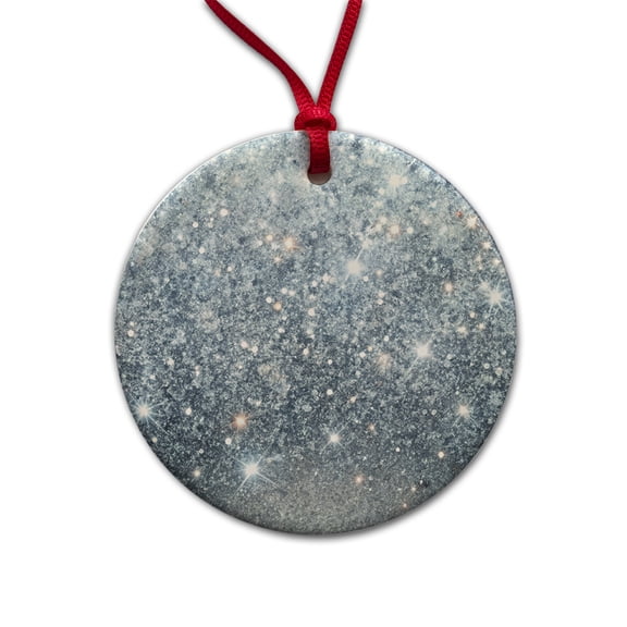 Silver Faux Glitter Christmas Tree Holiday Round Ceramic Ornament