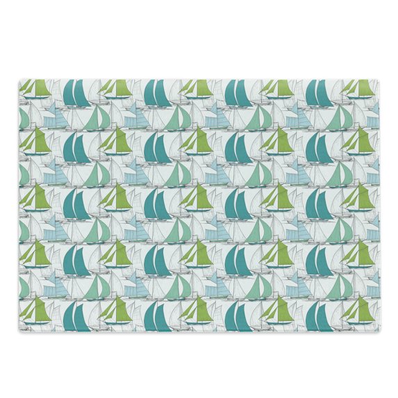 Nautical Cutting Board, Sailing Boats on the Ocean Surfing Coastal Theme Marine Life Colorful Maritime, Decorative Tempered Glass Cutting and Serving Board, Large Size, Multicolor, by Ambesonne
