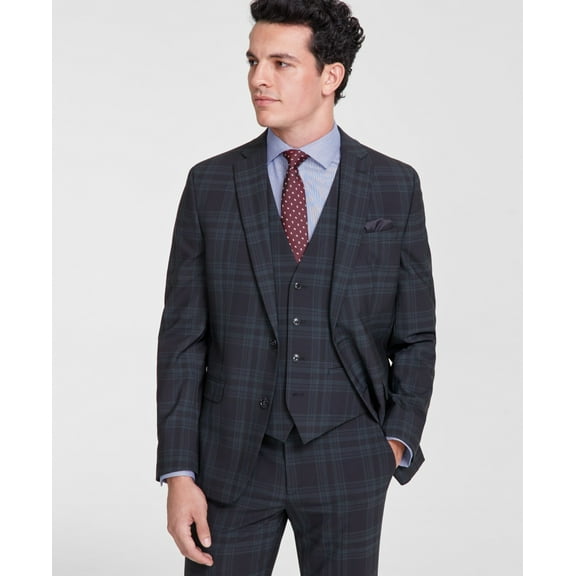 Bar Iii Mens Slim fit Suit Jacket Blazer 36 R Black Plaid Stretch