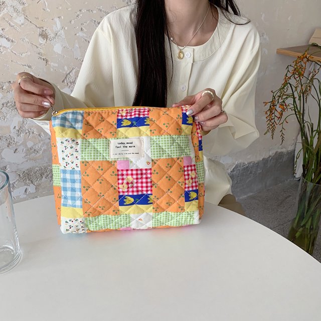 Bolso De Cosméticos Bolso de embrague coreanos de maquillaje de algodón grande Impresión de cremallera para mujeres niñas