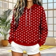 thumbnail image 5 of Womens Graphic Hoodies Drawstring Loose Pullover Hooded Sweatshirts with Pocket Drop Shoulder Long Sleeve Tops (XL, Red|Polka Dot), 5 of 6