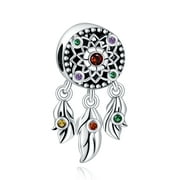 925 Sterling Silver Charm for Pandora Bracelets Feather Dreamcather Dangle Charm Women Bracelet Charm
