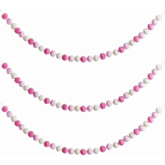 3Pcs Felt Ball Garland Misscrafts 7.88 Feet 30 Balls Pink Garland Home Room Hanging Decoration Wool Felt Ball Christmas Tree Garland for Christmas Home Party