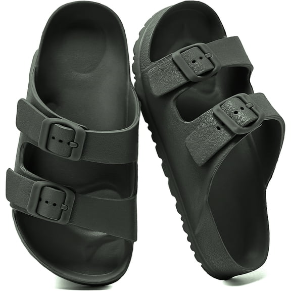 CKWLXQY Kids Double Buckle Slide Sandals – Boys & Girls Backless Summer EVA Sandles, Lightweight Adjustable Comfort Shoes for Beach, Pool, Shower & Outdoor Play