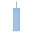thumbnail image 1 of Vaso de plástico recubierto mate de 450ml con tapa y pajita, vaso reutilizable para bebidas frías y calientes, vaso de agua de doble capa, 1 of 5