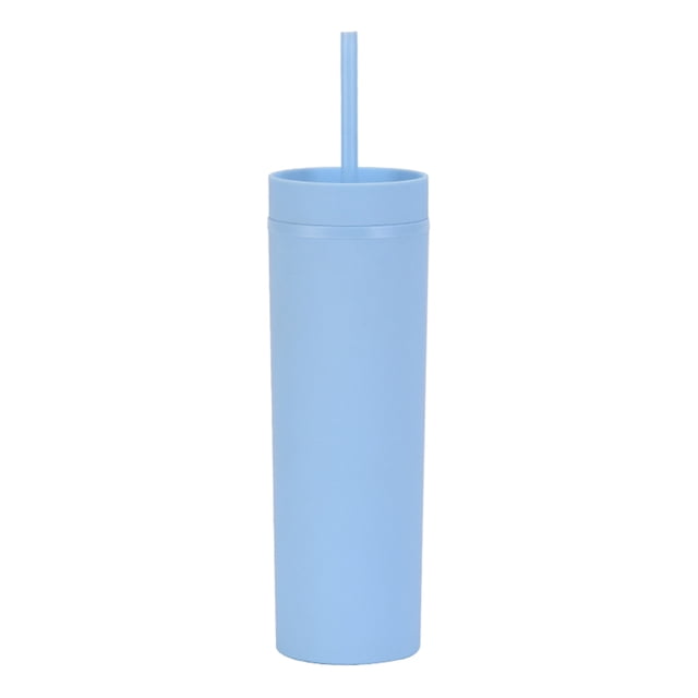 Vaso de plástico recubierto mate de 450ml con tapa y pajita, vaso reutilizable para bebidas frías y calientes, vaso de agua de doble capa