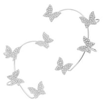 CILENON Womens Earrings Butterfly Earrings Ear Cuffs Non Piercing Bling Tassel Exquisite Zircon Ear Clips Bridal Wedding Jewelry Gifts (Silver1,One Size)