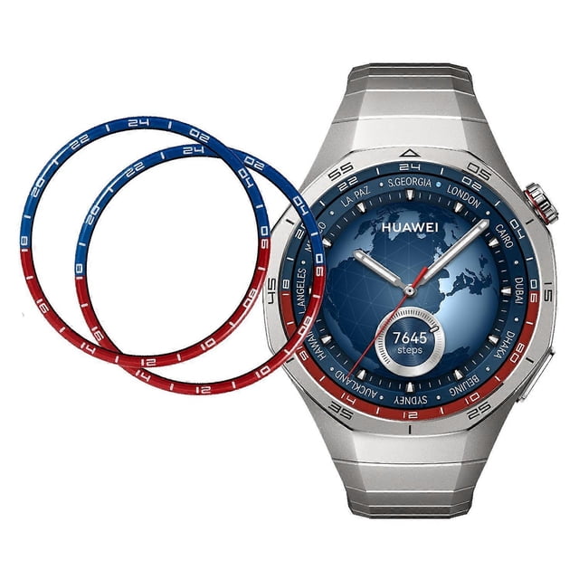 2pcs / pack for huawei watch gt 5 pro 46mm bi-color watch screen protector hd clear pmma film paquete de 2 protectores transparentes PMMA para Huawei Watch GT 5 Pro 46mm, vista frontal centrada del reloj con dos protectores bi-color (azul/rojo) al lado; ajuste al contorno de la pantalla redonda, alta transparencia para nitidez de color, recubrimiento oleofóbico y resistencia al polvo, instalación sin burbujas; a menudo usado también para proteger pantallas de demostración en exhibidores pequeños.