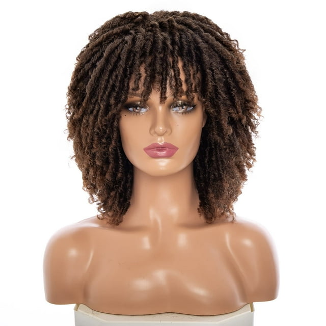 Ruilong Peluca corta de rastas para mujeres y hombres negros, pelucas afro rizadas, peluca de pelo sintético suave sin pegamento, resistente al calor, transpirable ((T1B/30))
