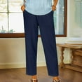 thumbnail image 1 of Baodmurt Shorts pour Femmes, Coton Lin Ample Uni Été Taille Élastique Pliée, Bleu P-3TG, 1 of 6
