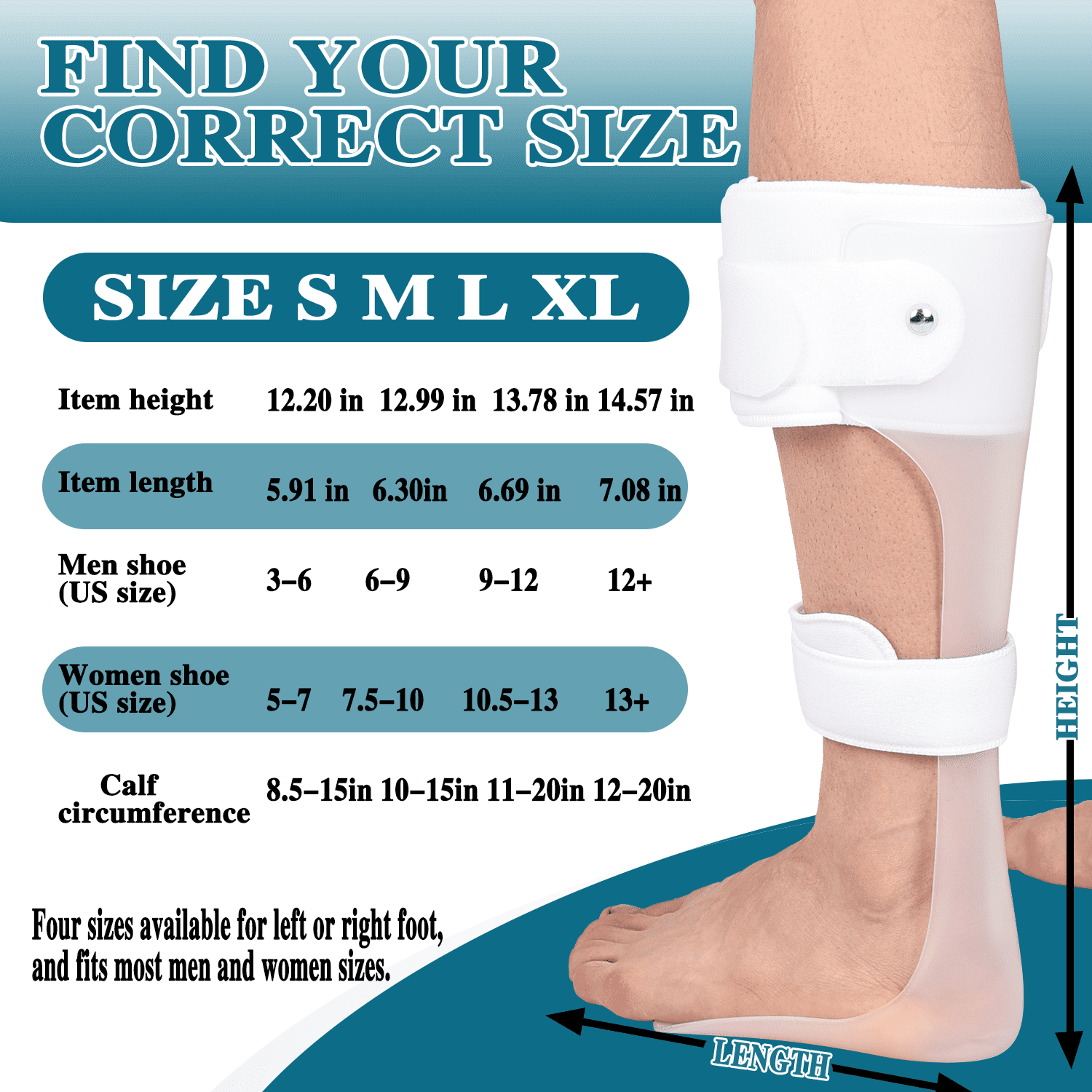 Komzer Ankle Foot Orthosis Support, Drop Foot Brace for Men and Women with Stroke, MS, Hemiplegia, AFO Brace Splint Support (White, S/L)