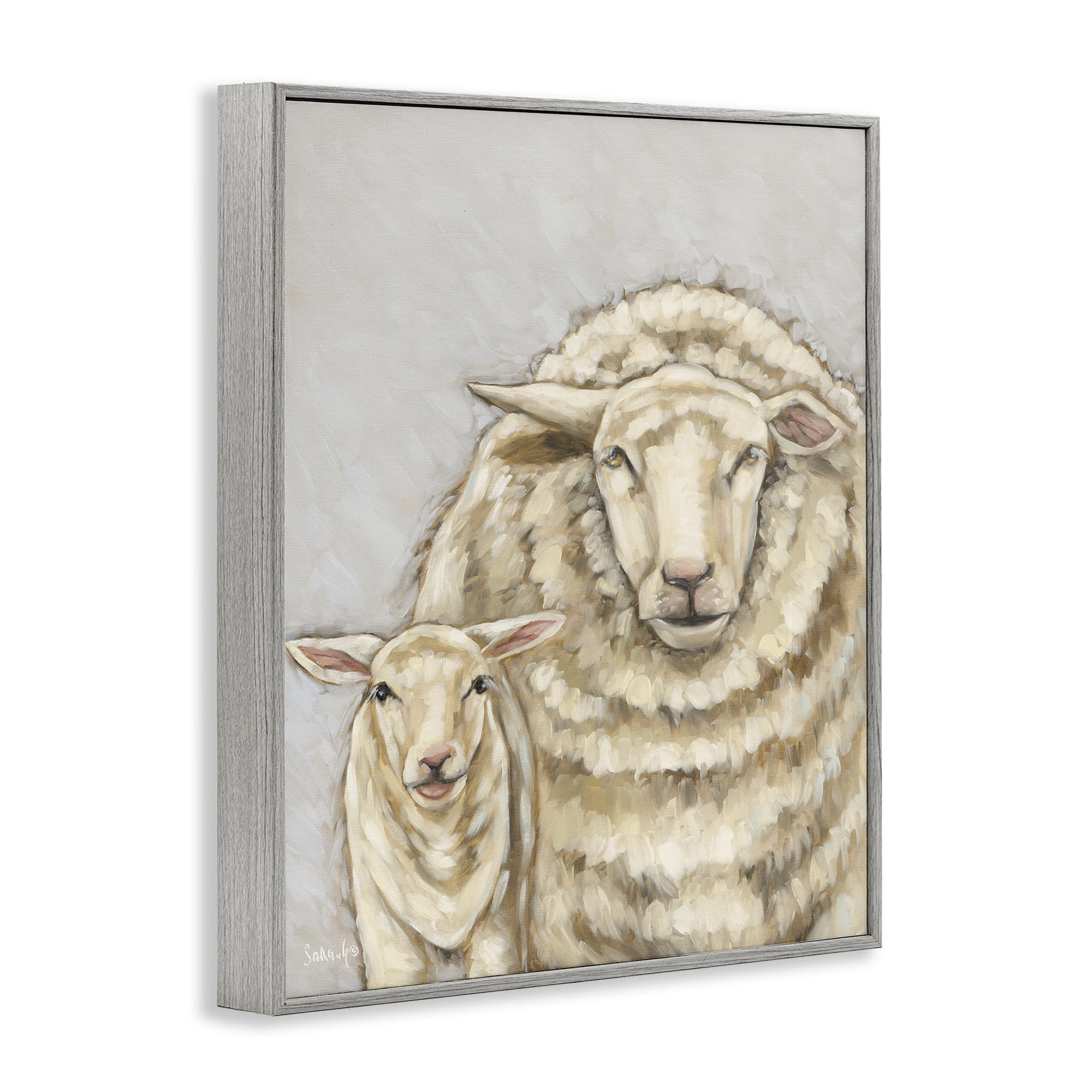 Stupell Industries Neutral Sheep & Lamb Animals & Insects Painting Gray Framed Art Print Wall Art, 11 x 14