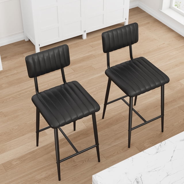 EDTara 25.6 Inch Counter Bar Chairs Set, 2 Pu Leather Stools With Backrest, Thick Cushions and Heavy-Duty Metal Frame