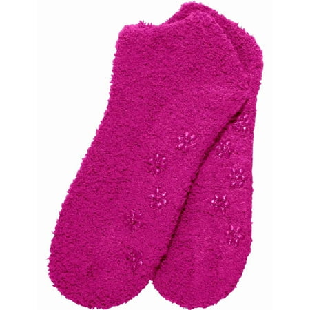 

2 Pair Fuzzy Soft Non-Skid Butter Ankle Socks-HOT PINK