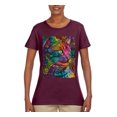 thumbnail image 3 of Colorful Cat Portrait | Cat Lover Owner | Dean Russo Art Animal Lover Womens T-Shirt, Maroon, 2XL, 3 of 5