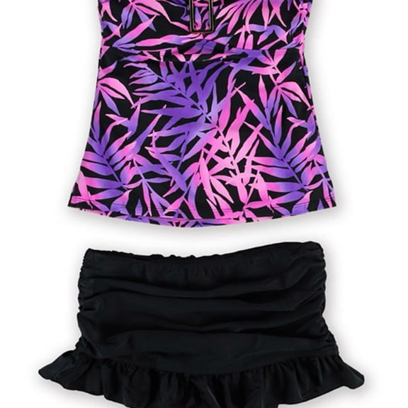 Island Escape Womens Tropical Bandini 2 Piece Bandeau, Purple, 6