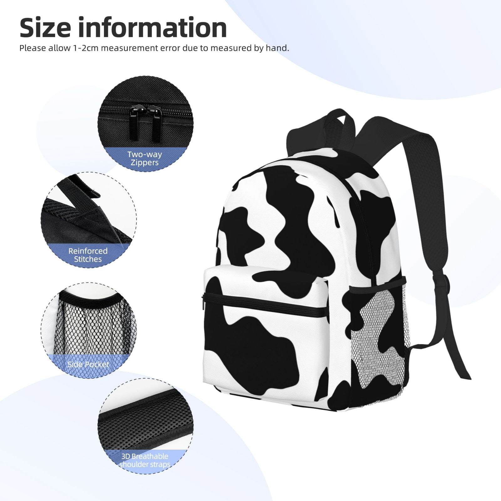 Vsdgher Milk Cow Print Unisex Large Capacity Bookbag Schoolbag Casual Daypack for High School/College/Teens/Travel/Work