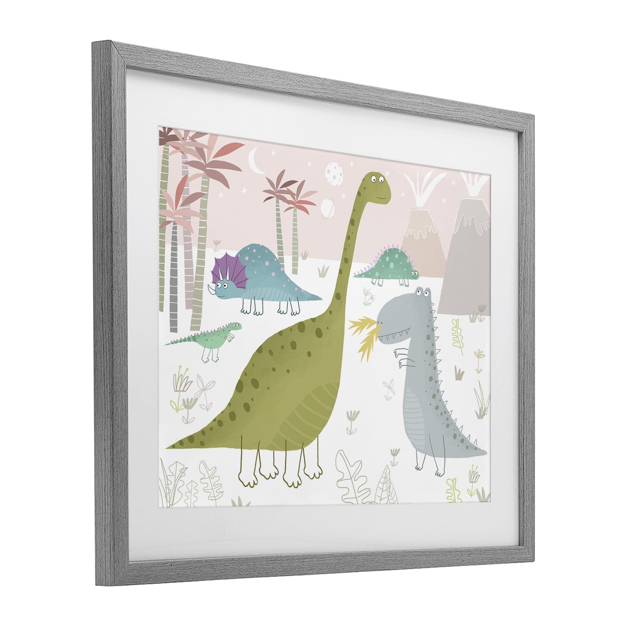 Stupell Industries Earthy Jurassic Dinosaurs Gray Framed Print Under Glass, design by Carla Daly