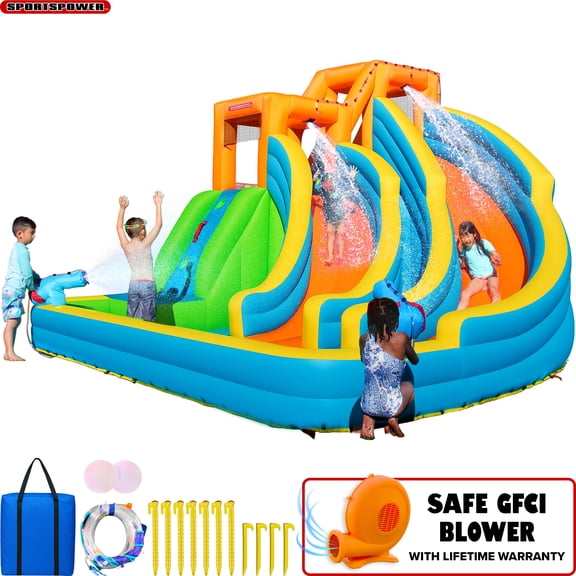 Sportspower Twin Peaks Splash n' Slide with Lifetime Warranty on Blower, for Ages 3-8