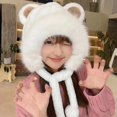 thumbnail image 5 of vnanda Women Winter Fuzzy Plush Earflap Hat Cute Cartoon Bear Ears Pompom Chin Strap Windproof Thermal Beanies, 5 of 10