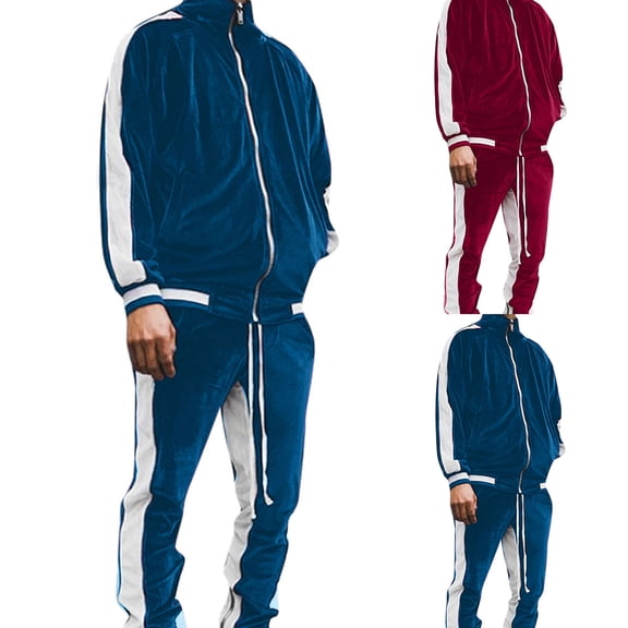 Miluxas Mens Tracksuit 2 Piece Set Velour Sweatsuit Jogging Suits Full Zip Jacket Pants Outfits Red